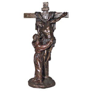 Christ w/St. Francis Crucifixion Studio Collection by Veronese Design Christ w/St. Francis Crucifixion in lightly hand-painted Cold Cast Bronze Statue 11.5" H, Weighs 2.30 lbs.
