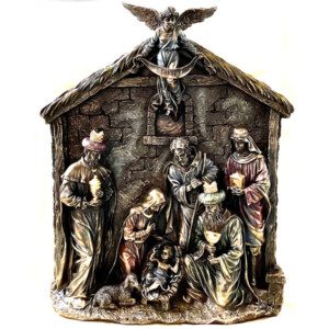 Nativity Plaque Studio Collection by Veronese Design Nativity in lightly hand-painted Cold Cast Bronze Plaque 13" H x 16" W x 2.75', Weighs 7.03 lbs.
