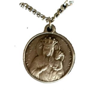 Our Lady of Czestochowa Medals 3/4" Round Medal, Silver Antique Finish, 24" chain; Our Lady of Czestochowa on one side and The Sacred Heart on the other.