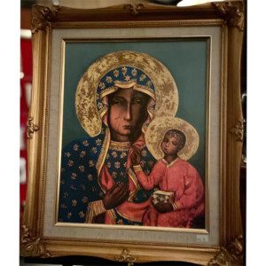Antique Gold Framed Canvas of OLC 11" x 14" Icon Matted and Gold Framed Unadorned Our Lady Of Czestochowa