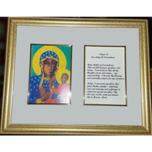 Gold Framed Print of OLC with Prayer 11" x 14" Icon with Prayer to Our Lady of Czestochowa Double Matted in Gold Frame