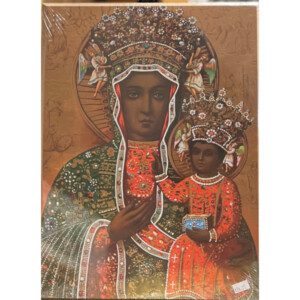 Our Lady of Czestochowa Print on Wood 11" x 15" Wooden Plaque Of Adorned Our Lady Of Czestochowa