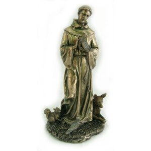 St. Francis w/Animals Studio Collection by Veronese Design St. Francis w/Animals in lightly hand-painted Cold Cast Bronze Statue 12" H, Weighs 4.51 lbs.