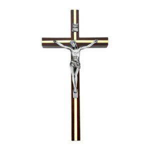 Walnut Finish Brass Inlay Cross