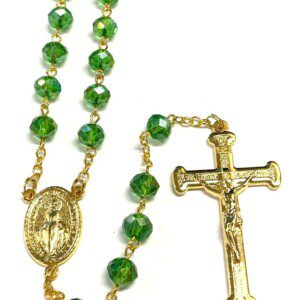 Miraculous Medal Gold Linked Rosary Green